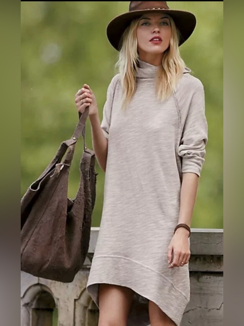 Free People Beach Terri Cocoon Pullover Oatmeal Cowl Neck Tunic Dress OS